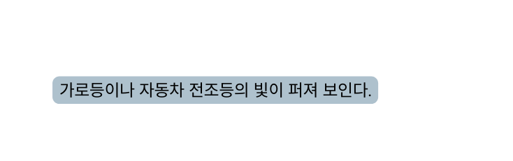 가로등이나 자동차 전조등의 빛이 퍼져 보인다